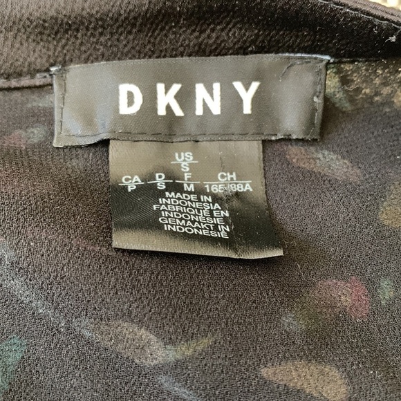 DKNY | Faux Wrap Chiffon Overlay Black and Multicolour Blouse Size S - Picture 3 of 4